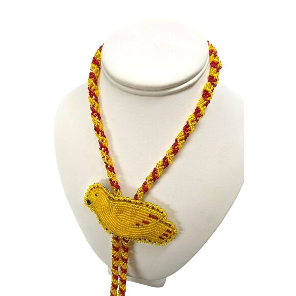 Handmade Beaded Lariat Necklace With Yellow Bird Pendant Red Yellow HS205 - Picture 3 of 7